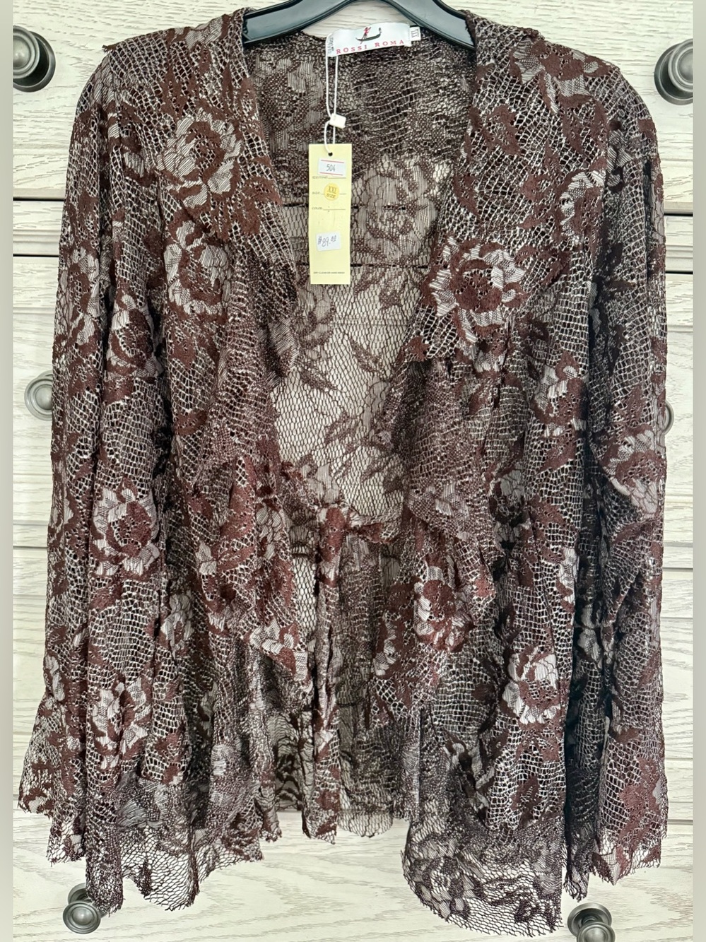 NWT Rossi Roma Sheer Floral Lace Cardigan Jacket Tie Front | Women's XL - XXL